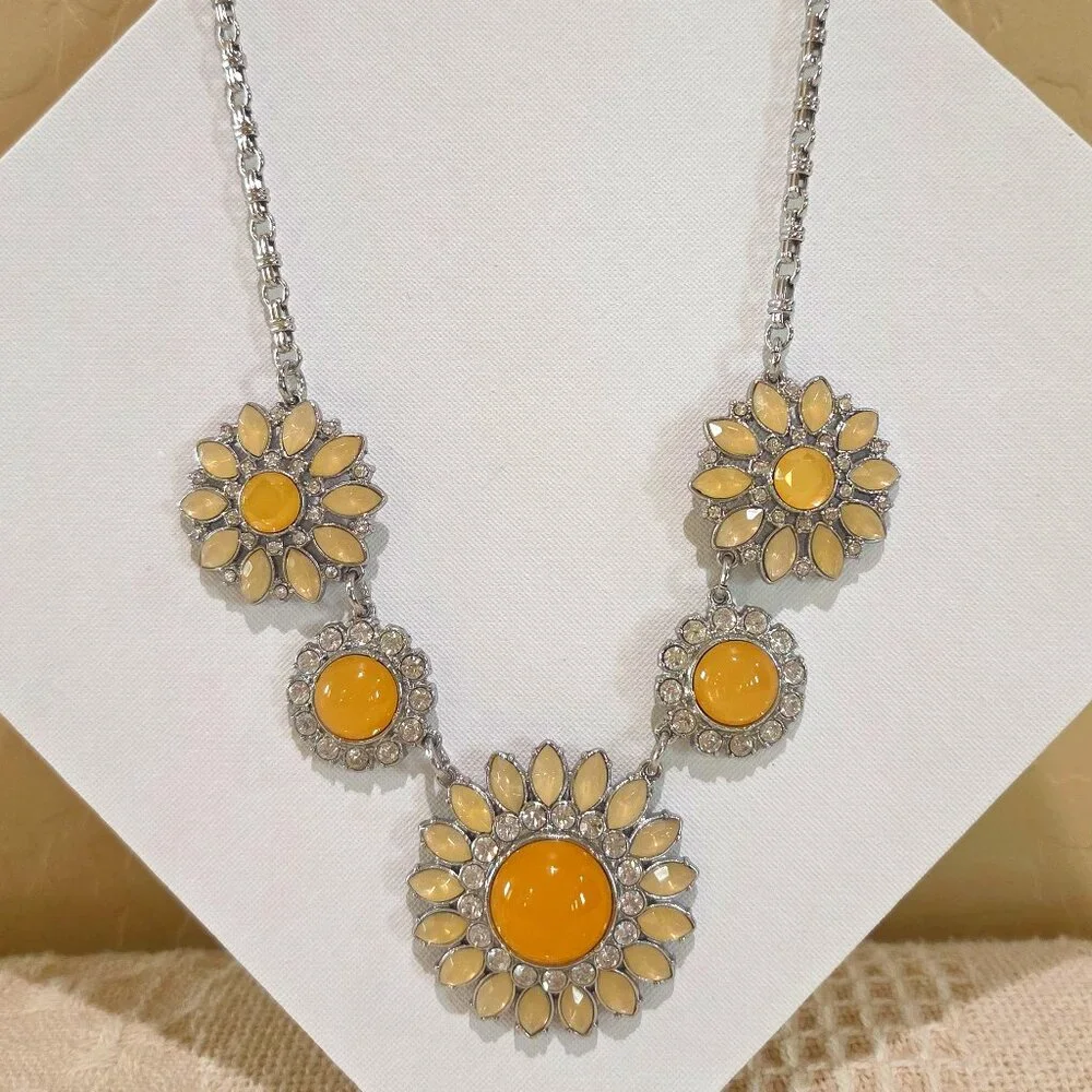 CHRISTINA'S JOY Rhinestone Sunflower Flower Floral Statement Runway Necklace